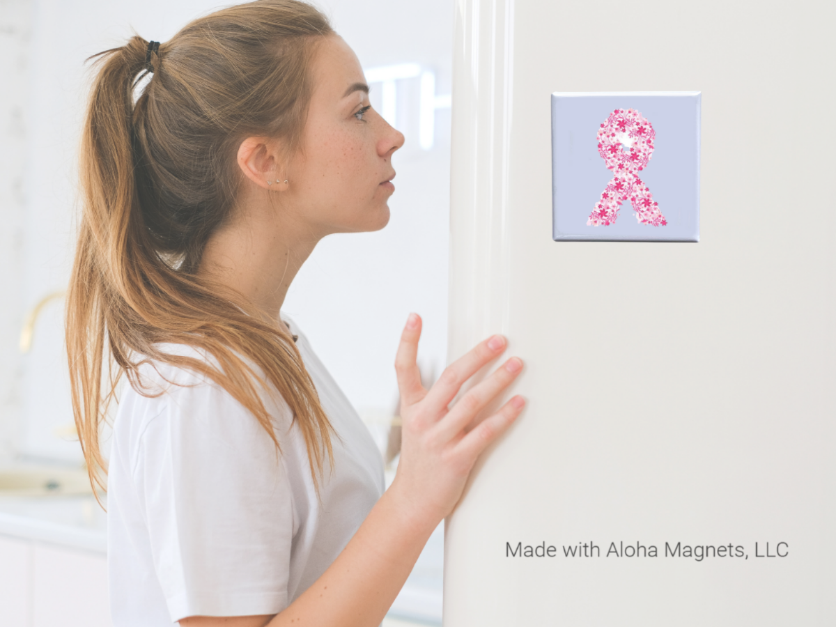 Floral Pink Ribbon Magnet – Breast Cancer Awarenes