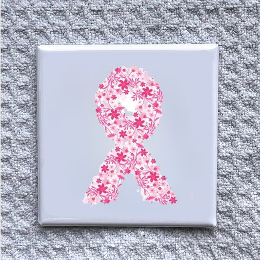 Floral Pink Ribbon Magnet – Breast Cancer Awarenes
