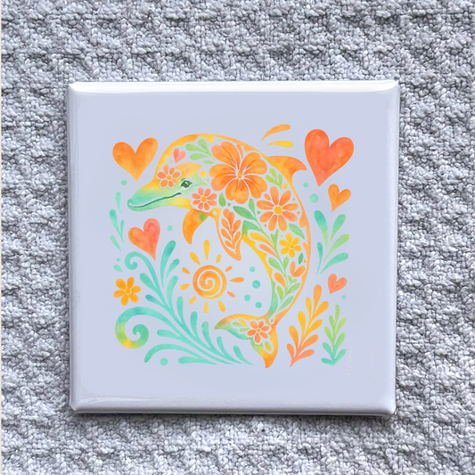 Floral Dolphin Magnet – Tropical Ocean Heart Design