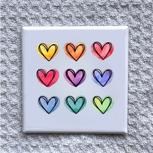Rainbow Watercolor Heart Magnet – Set of Colorful Sketched Hearts